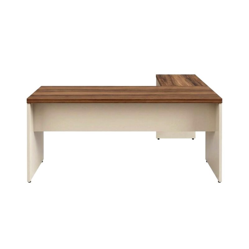 Móveis para Escritório Mesa em L (Mesa 1,70m + Mesa Auxiliar) - C/ Gavetas - (Tampo 40mm) - Nogal Sevilha / Champanhe - 34326