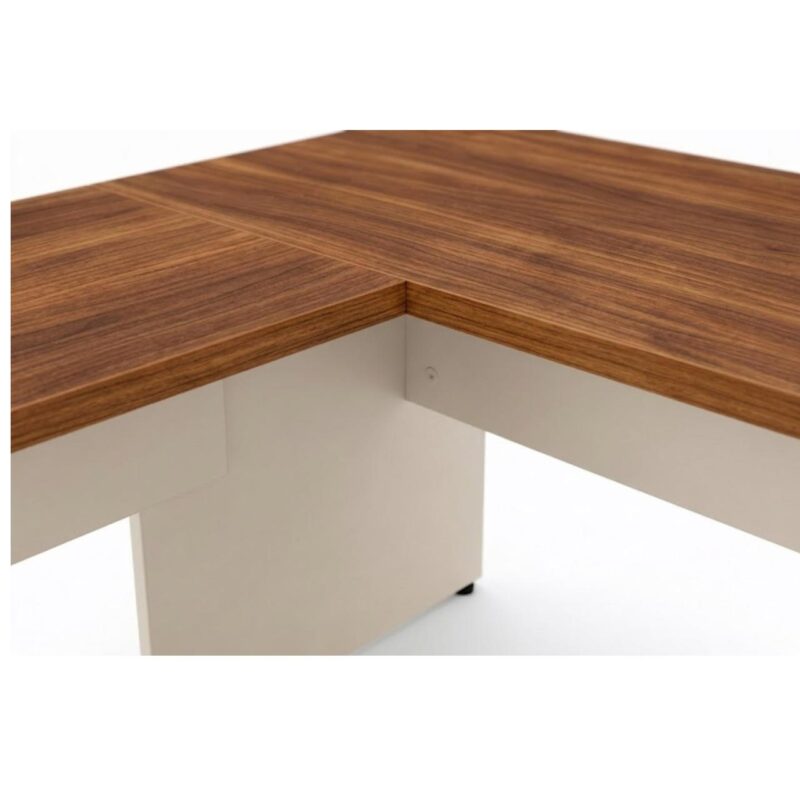 Móveis para Escritório Mesa em L (Mesa 1,70m + Mesa Auxiliar) - C/ Gavetas - (Tampo 40mm) - Nogal Sevilha / Champanhe - 34326