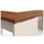 Móveis para Escritório Mesa Escritório em "L" c/ Gavetão na Auxiliar 1,50x1,50m - (Tampo 40mm) - Nogal Sevilha / Champanhe – 34327