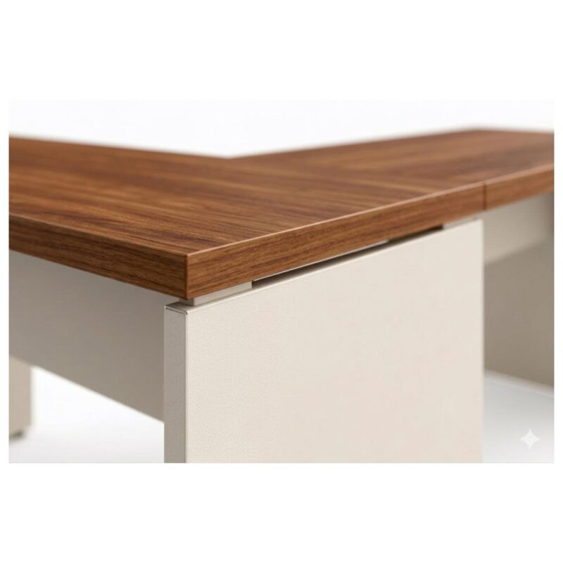 Móveis para Escritório Mesa Escritório em "L" c/ Gavetão na Auxiliar 1,70x1,60m - (Tampo 40mm) - Nogal Sevilha / Champanhe – 34328