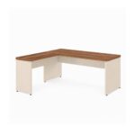 Móveis para Escritório Mesa em L (Mesa 1,50m + Mesa Auxiliar) - S/ Gavetas - (Tampo 40mm) - Nogal Sevilha / Champanhe - 34323