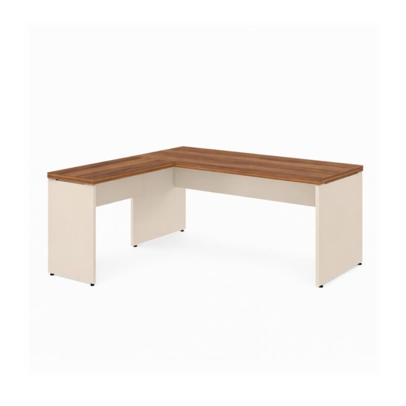 Móveis para Escritório Mesa em L (Mesa 1,50m + Mesa Auxiliar) - S/ Gavetas - (Tampo 40mm) - Nogal Sevilha / Champanhe - 34323