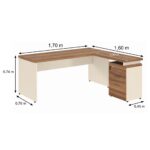 Móveis para Escritório Mesa Escritório em "L" c/ Gavetão na Auxiliar 1,70x1,60m - (Tampo 40mm) - Nogal Sevilha / Champanhe – 34328
