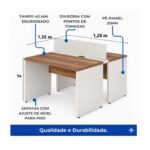 Móveis para Escritório Estação de Trabalho Dupla 1,20m x 1,35m 02 Lugares com Gavetas c/  tomadas Pé Painel - Nogal Sevilha/Champanhe - 34427