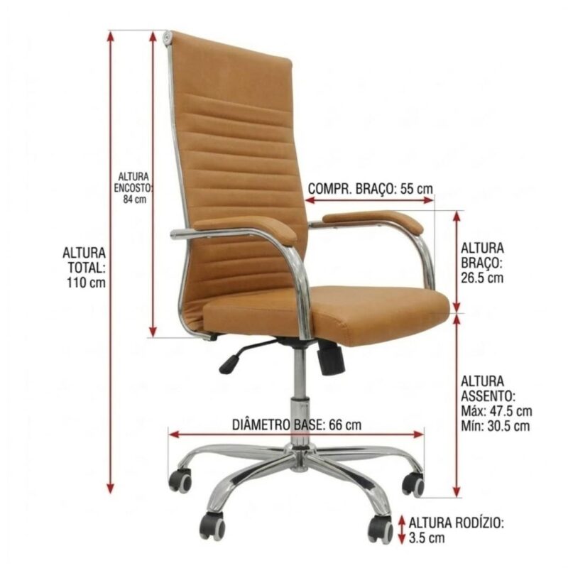Cadeira Escritório Cadeira de Escritório Presidente LONDON Giratória - Base Cromada - Corino Fendi - 31091