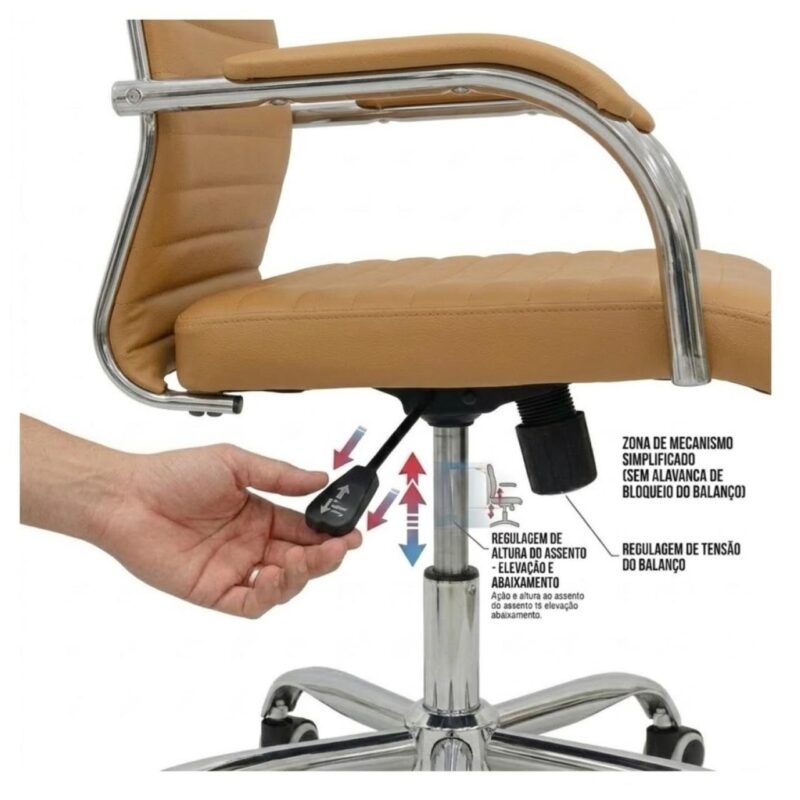 Cadeira Escritório Cadeira de Escritório Presidente LONDON Giratória - Base Cromada - Corino Fendi - 31091