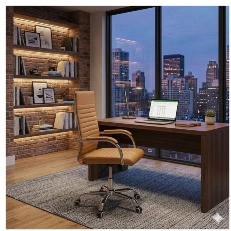 Cadeira Escritório Cadeira de Escritório Presidente LONDON Giratória - Base Cromada - Corino Fendi - 31091