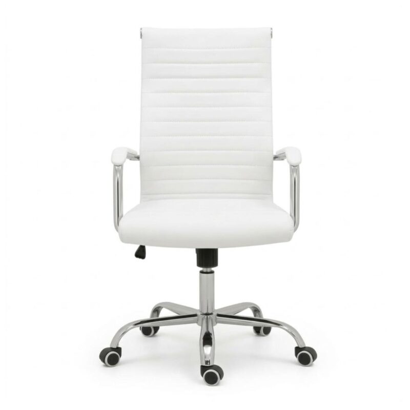 Cadeira Escritório Cadeira de Escritório Presidente LONDON Giratória - Base Cromada - Corino Branco - 31092