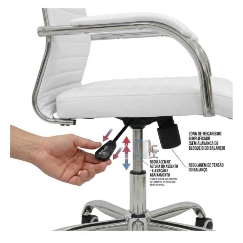 Cadeira Escritório Cadeira de Escritório Presidente LONDON Giratória - Base Cromada - Corino Branco - 31092