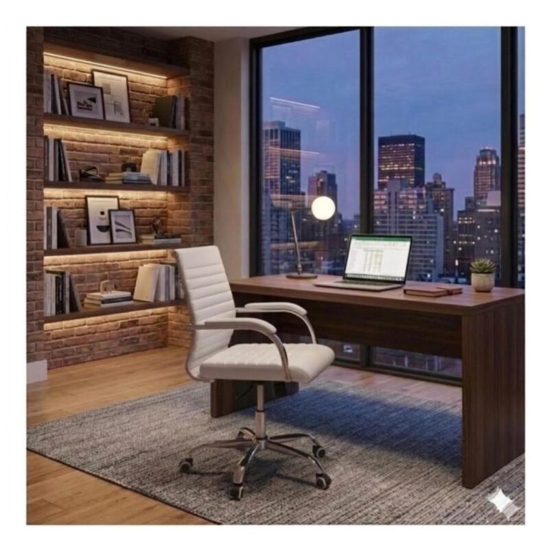 Cadeira Escritório Cadeira de Escritório Diretor LONDON Giratória - Corino Branco - 31095