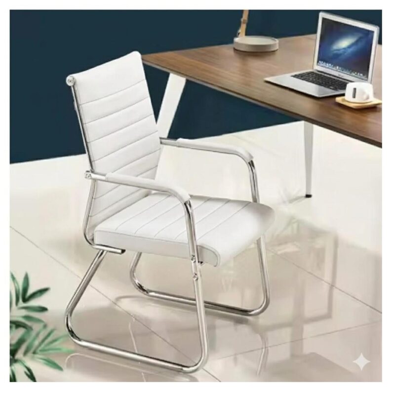 Cadeira de Escritório Fixa Diretor em Couro Ecológico Branco e Base Cromada LONDON - Corino Branco - 32801