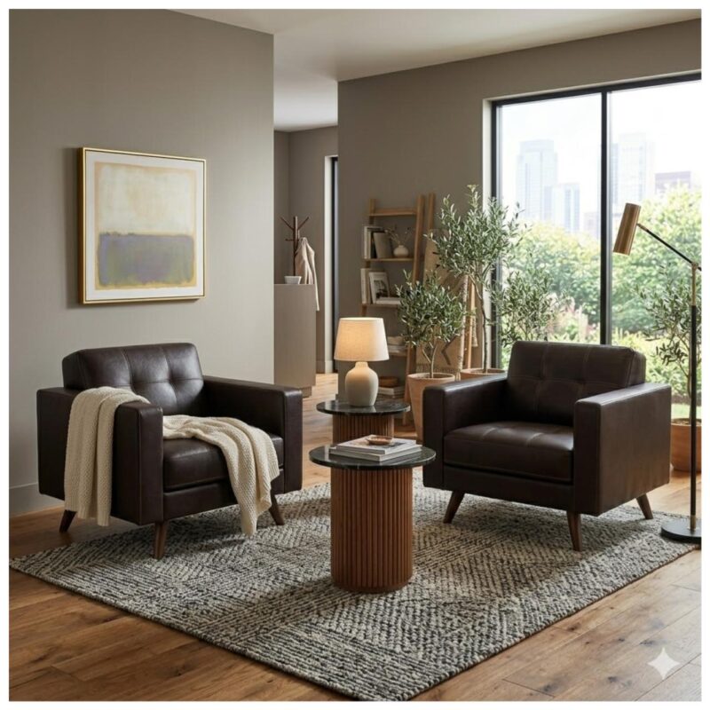 Sofá Escritório Poltrona Decorativa Roma – Design Retrô com Pés Palito - Corino Café - 62400