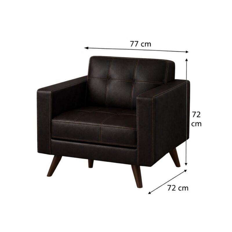 Sofá Escritório Poltrona Decorativa Roma – Design Retrô com Pés Palito - Corino Café - 62400