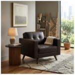 Sofá Escritório Poltrona Decorativa Roma – Design Retrô com Pés Palito - Corino Café - 62400