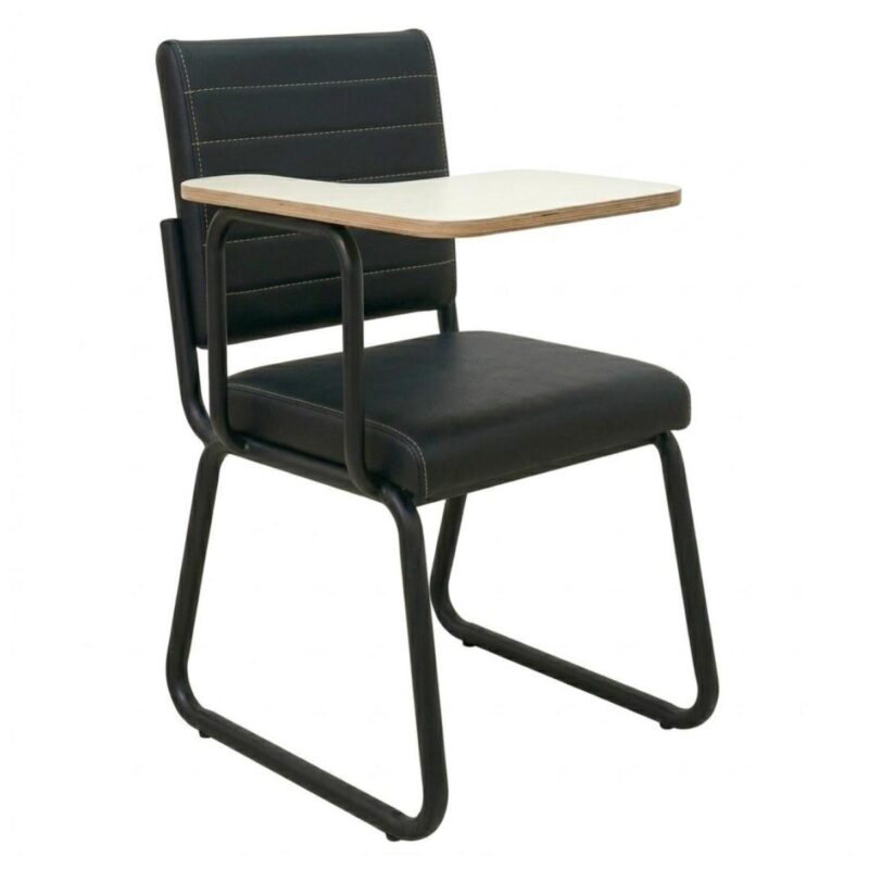 Cadeira Escritório com Prancheta Estofada – Universitária Reforçada para Treinamento, Escola e Recepção - Corino Preto - 35121