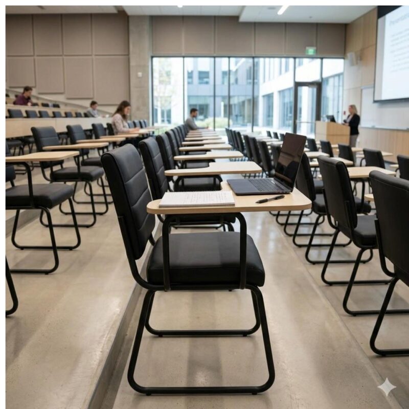 Cadeira Escritório com Prancheta Estofada – Universitária Reforçada para Treinamento, Escola e Recepção - Corino Preto - 35121