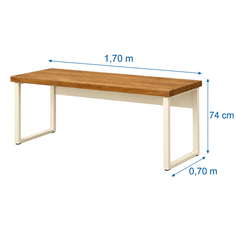 Vista em perspectiva da mesa em L com três gavetas abertas e porta lateral aberta, mostrando a prateleira interna.