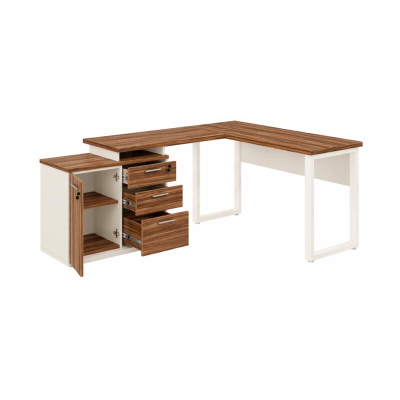 Móveis para Escritório Mesa Escritório em "L" - 1,50x1,50m (Extensível) - com Armário Misto (03 Gav.) - Sevilha / Champanhe - 34603 Móveis para Escritório Mesa Escritório em "L" - 1,50x1,50m (Extensível) - com Armário Misto (03 Gav.) - Sevilha / Champanhe - 34603