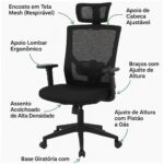 Cadeira Escritório Poltrona Presidente Tela ORION Syncron Giratória - Cor Preto - 32944
