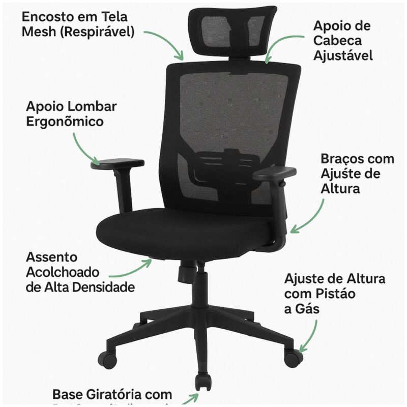 Cadeira Escritório Poltrona Presidente Tela ORION Syncron Giratória - Cor Preto - 32944