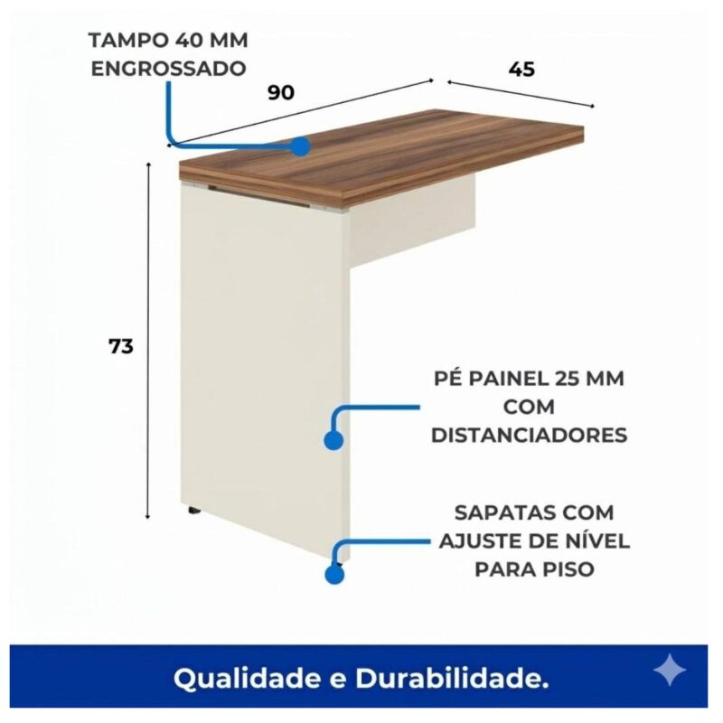 Móveis para Escritório Mesa AUXILIAR Simples - PÉ PAINEL - 0,90X0,45m - NOGAL SEVILHA / BRANCO - 34308