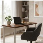Móveis para Escritório Mesa de Escritório Industrial Amadeirada Pé Quadro 1,50x0,60m - Nogal Sevilha / Champanhe - 34302