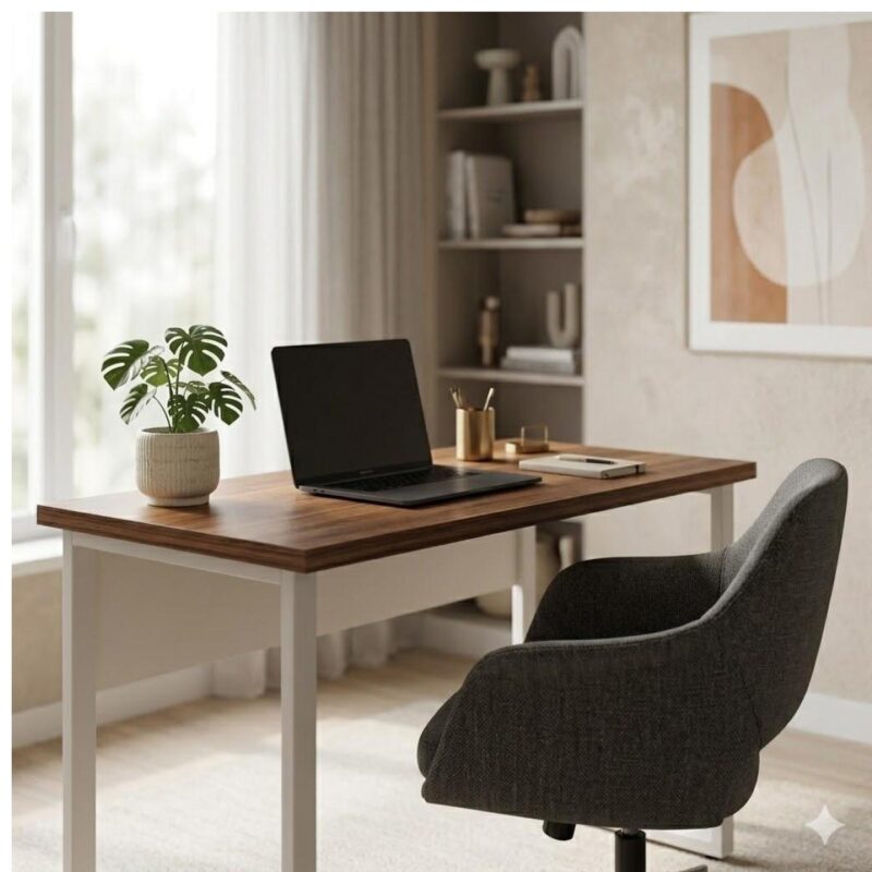 Móveis para Escritório Mesa de Escritório Industrial Amadeirada Pé Quadro 1,50x0,60m - Nogal Sevilha / Champanhe - 34302