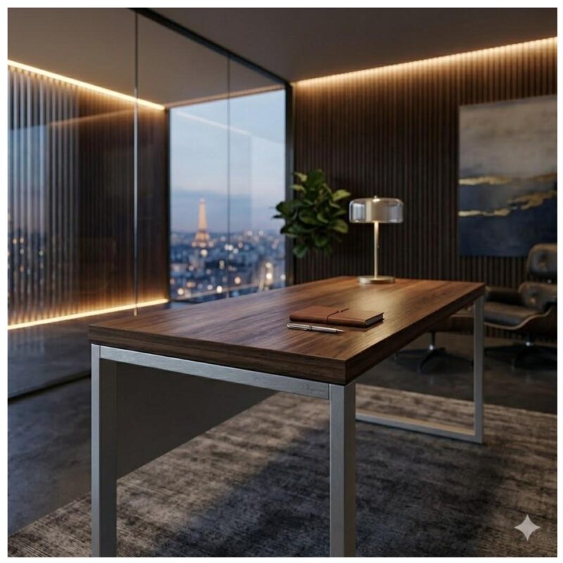 Móveis para Escritório Mesa de Escritório Industrial Amadeirada Pé Quadro 1,50x0,60m - Nogal Sevilha / Champanhe - 34302