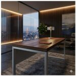 Móveis para Escritório Mesa de Escritório Industrial Amadeirada Pé Quadro 1,20x0,60m - Nogal Sevilha / Champanhe - 34303