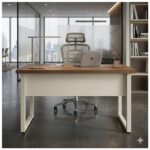 Móveis para Escritório Mesa de Escritório Industrial Amadeirada Pé Quadro 1,20x0,60m - Nogal Sevilha / Champanhe - 34303