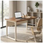 Móveis para Escritório Mesa de Escritório Industrial Amadeirada Pé Quadro 1,20x0,60m - Nogal Sevilha / Champanhe - 34303