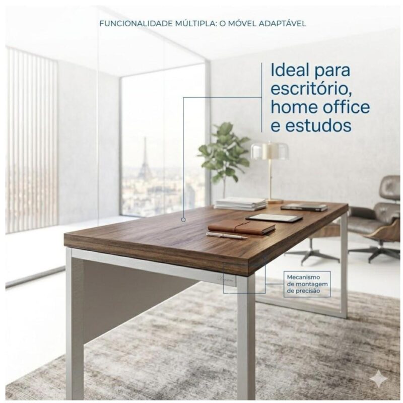 Móveis para Escritório Mesa de Escritório Industrial Amadeirada Pé Quadro 1,20x0,60m - Nogal Sevilha / Champanhe - 34303