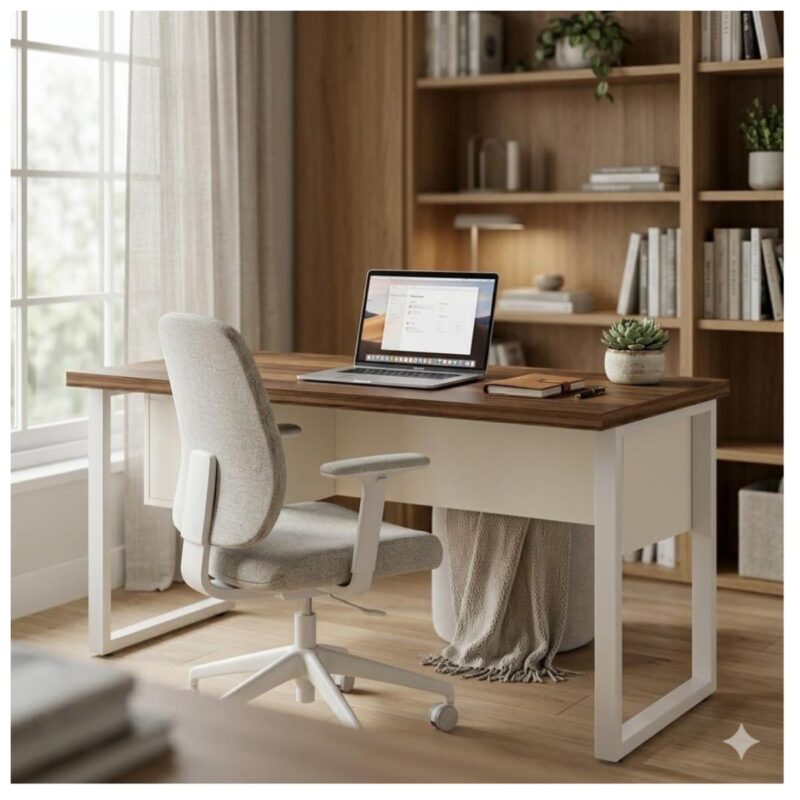 Móveis para Escritório Mesa Escritório PÉ QUADRO 1,70x0,70m -C/ 02 Gavetas - NOGAL SEVILHA / BRANCO - 34322