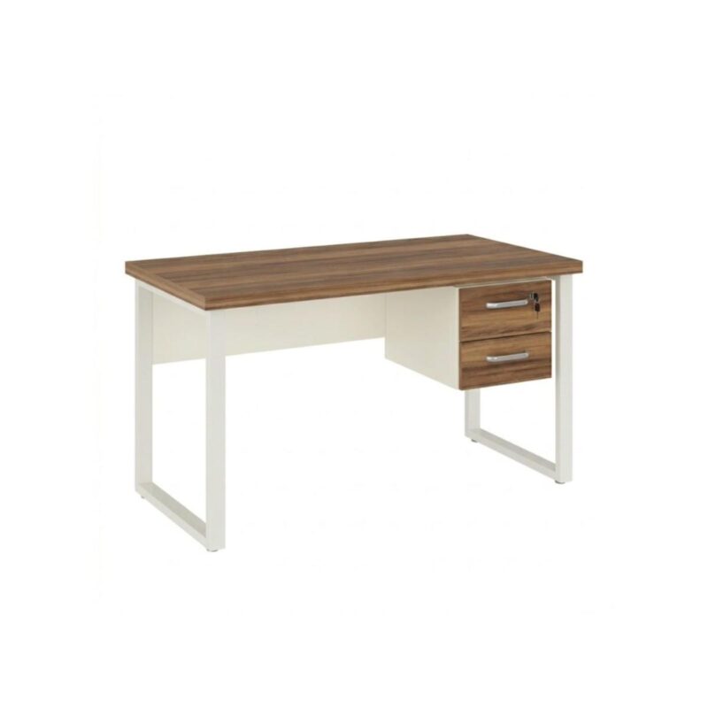 Móveis para Escritório Mesa de Escritório Industrial Amadeirada com Gavetas Pé Quadro 1,20x0,60m - Nogal Sevilha / Champanhe - 34320