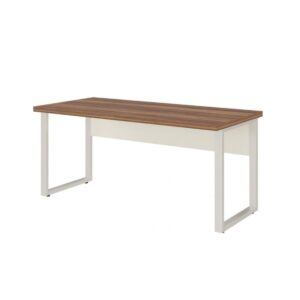 Mesa de Escritório Industrial Amadeirada Pé Quadro 1,50x0,60m - Nogal Sevilha / Champanhe - 34302
