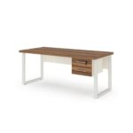 Móveis para Escritório Mesa de Escritório Industrial Amadeirada com Gavetas Pé Quadro 1,50x0,60m - Nogal Sevilha / Champanhe - 34321