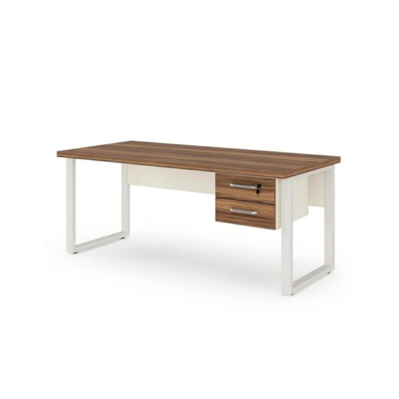 Móveis para Escritório Mesa de Escritório Industrial Amadeirada com Gavetas Pé Quadro 1,50x0,60m - Nogal Sevilha / Champanhe - 34321