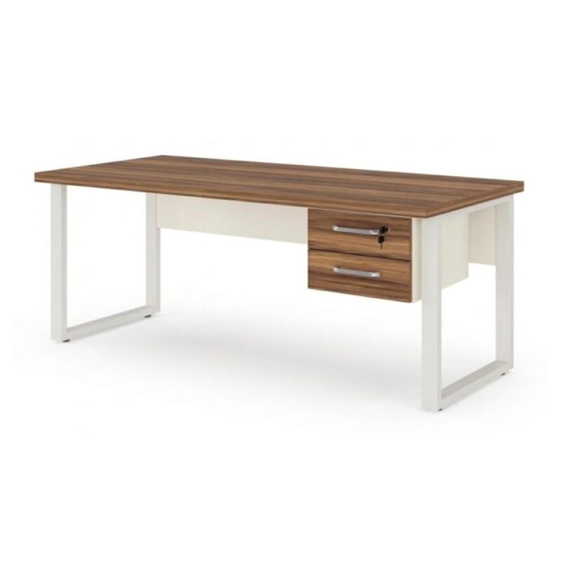 Móveis para Escritório Mesa Escritório PÉ QUADRO 1,70x0,70m -C/ 02 Gavetas - NOGAL SEVILHA / BRANCO - 34322