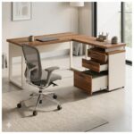 Móveis para Escritório Escrivaninha para Escritório e Home Office Amadeirada - 1,50x1,50m - Nogal Sevilha / Champanhe - 34339