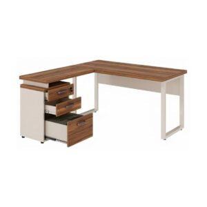 Escrivaninha para Escritório e Home Office Amadeirada - 1,50x1,50m - Nogal Sevilha / Champanhe - 34339