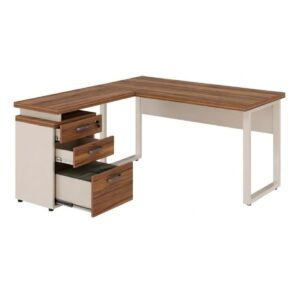 Escrivaninha para Escritório e Home Office Amadeirada - 1,70x1,60m - Nogal Sevilha / Champanhe - 34340