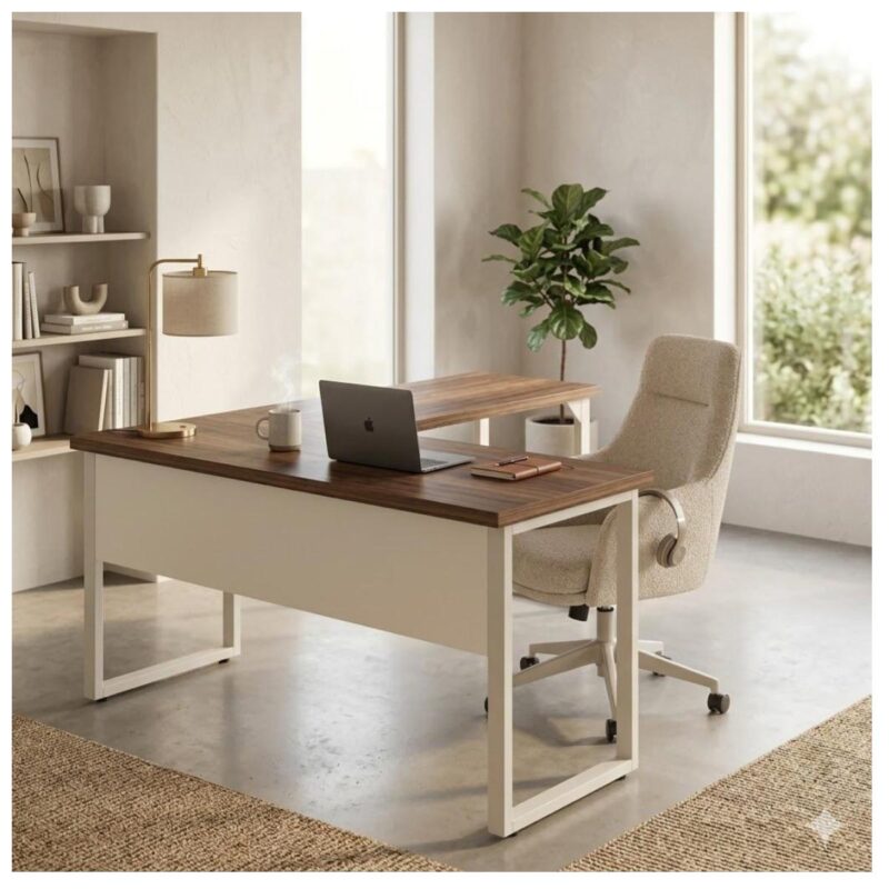 Móveis para Escritório Escrivaninha para Escritório e Home Office Amadeirada - 1,70x1,60m - Nogal Sevilha / Champanhe - 34331