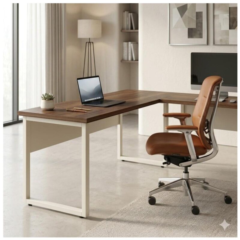 Móveis para Escritório Escrivaninha para Escritório e Home Office Amadeirada - 1,50x1,50m - Nogal Sevilha / Champanhe - 34329