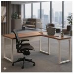 Móveis para Escritório Escrivaninha para Escritório e Home Office Amadeirada - 1,70x1,60m - Nogal Sevilha / Champanhe - 34331