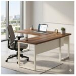Móveis para Escritório Escrivaninha para Escritório e Home Office Amadeirada C/Gavetas - 1,50x1,50m - Nogal Sevilha / Champanhe - 34330