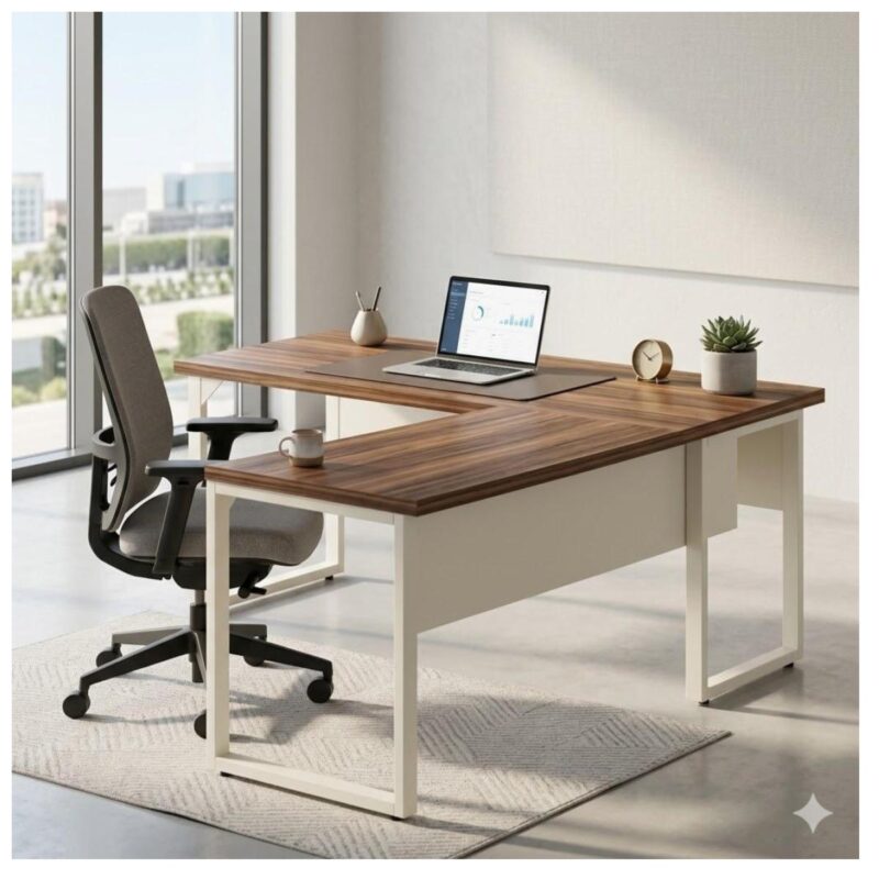 Móveis para Escritório Escrivaninha para Escritório e Home Office Amadeirada C/Gavetas - 1,50x1,50m - Nogal Sevilha / Champanhe - 34330