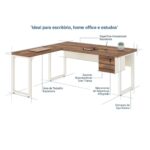 Móveis para Escritório Escrivaninha para Escritório e Home Office Amadeirada C/Gavetas - 1,50x1,50m - Nogal Sevilha / Champanhe - 34330
