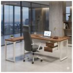 Móveis para Escritório Escrivaninha para Escritório e Home Office Amadeirada C/Gavetas - 1,50x1,50m - Nogal Sevilha / Champanhe - 34330