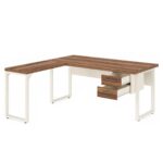 Móveis para Escritório Escrivaninha para Escritório e Home Office Amadeirada com Gavetas - 1,70x1,60m - Nogal Sevilha / Champanhe - 34332