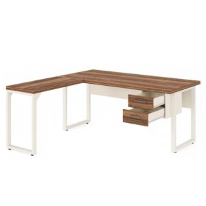 Escrivaninha para Escritório e Home Office Amadeirada com Gavetas - 1,70x1,60m - Nogal Sevilha / Champanhe - 34332